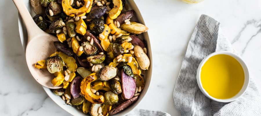 Winter Roasted Vegetables with Lemon Extra Virgin Olive Oil Dressing