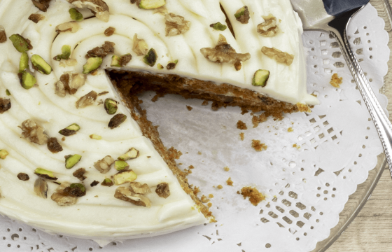 Carrot cake with nuts and pistachios