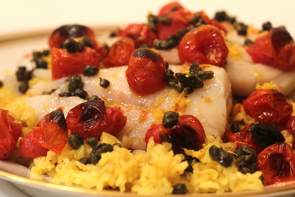 Poached Cod with Roasted Tomatoes - Olive Oils from Spain