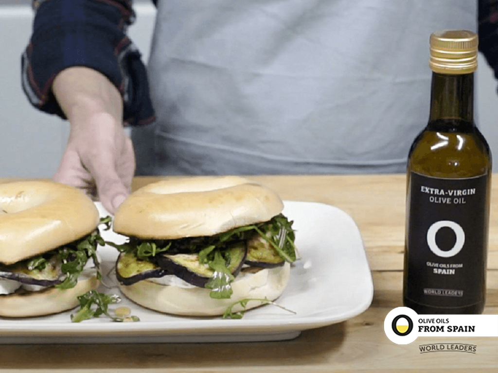 Eggplant Bagel with Honey and Brie - Olive Oils from Spain