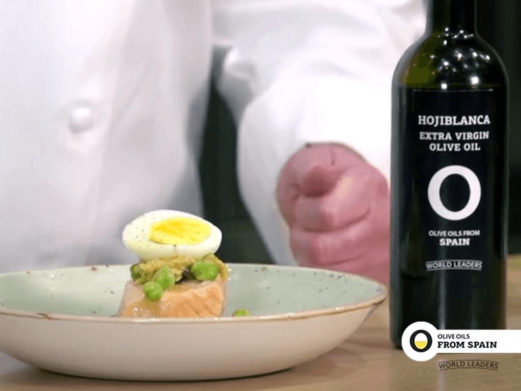 Poached salmon and chickpeas in three ways - Olive Oils from Spain