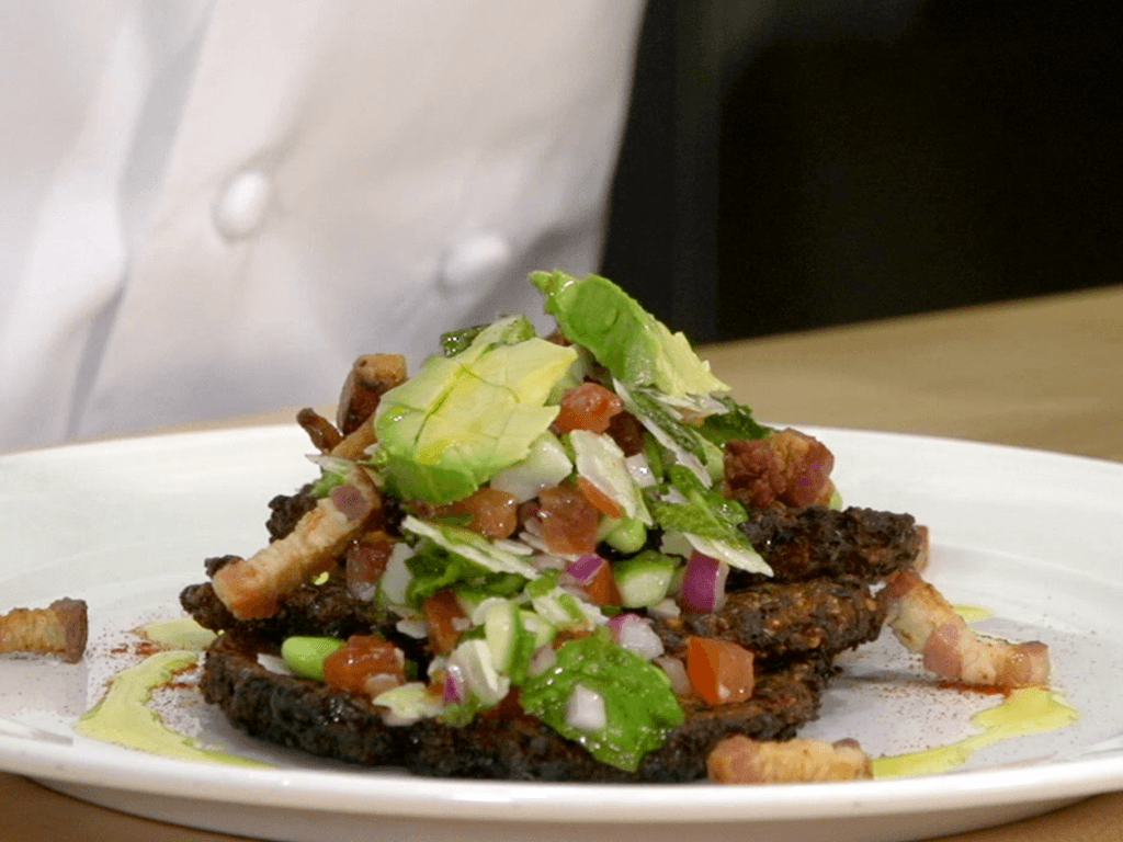 Quinoa-Kale pancakes with vegetable relish - Olive Oils from Spain