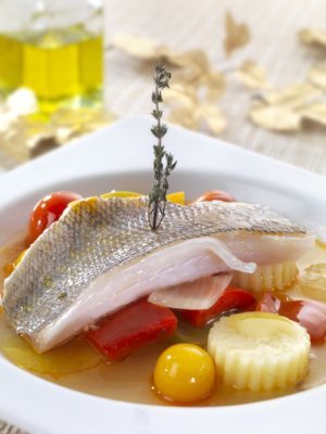 Braised sea bream with thyme in Extra Virgin Olive Oil - Olive Oils from Spain