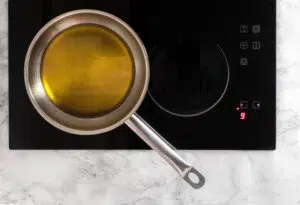 olive oil in a pan heating up